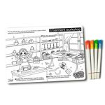 Jucarii, Copii si Bebe - Jucarii si jocuri - Jucarii & jocuri educative - Seturi de artizanat - Plansa de colorat reutilizabila, din silicon, cu 4 markere lavabile, Atelierul de imbracaminte, 29.7x42 cm, Genie Pets - Infinity.ro