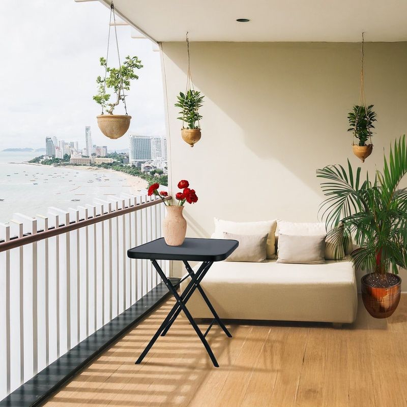 Sport si Outdoor - Camping - Mobilier pentru camping - Mese camping - Masuta pliabila patrata Jumi, 60x60 cm, negru, otel si sticla - Infinity.ro