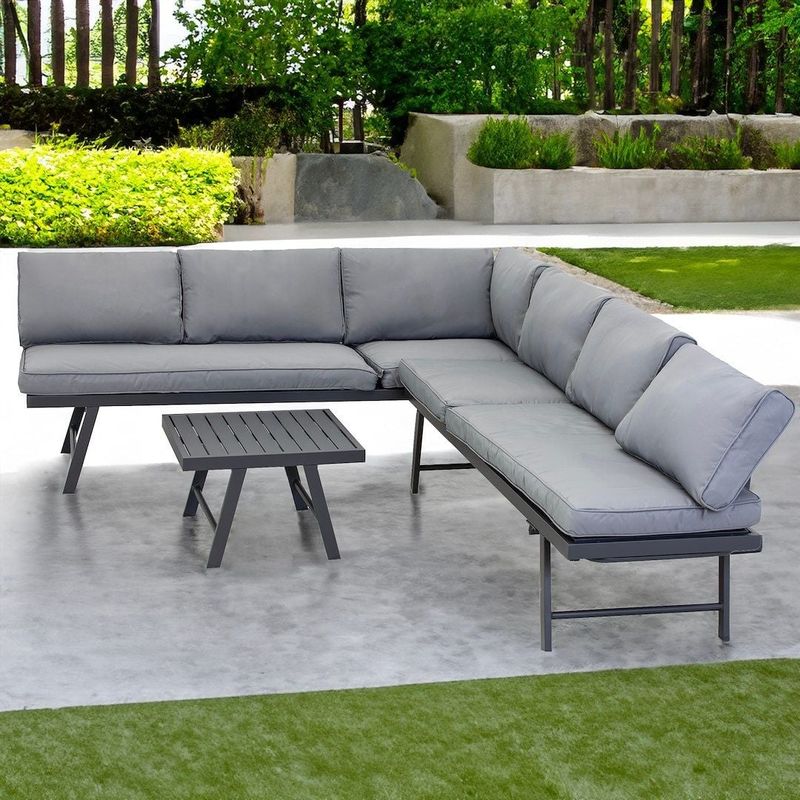 Casa si Gradina - Gradina si terasa - Mobilier exterior - Seturi mobila gradina - Set mobilier de gradina gri, modular, Jumi, cu 2 canapele si masuta de cafea - Infinity.ro