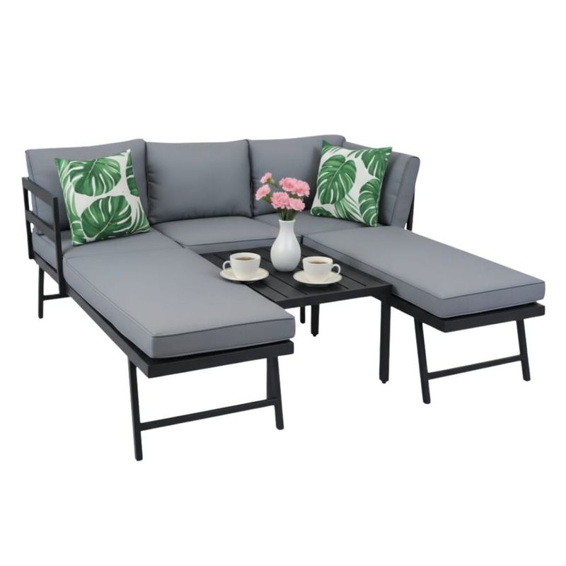 Casa si Gradina - Gradina si terasa - Mobilier exterior - Seturi mobila gradina - Set mobilier de gradina gri, modular, Jumi, cu 2 canapele si masuta de cafea - Infinity.ro