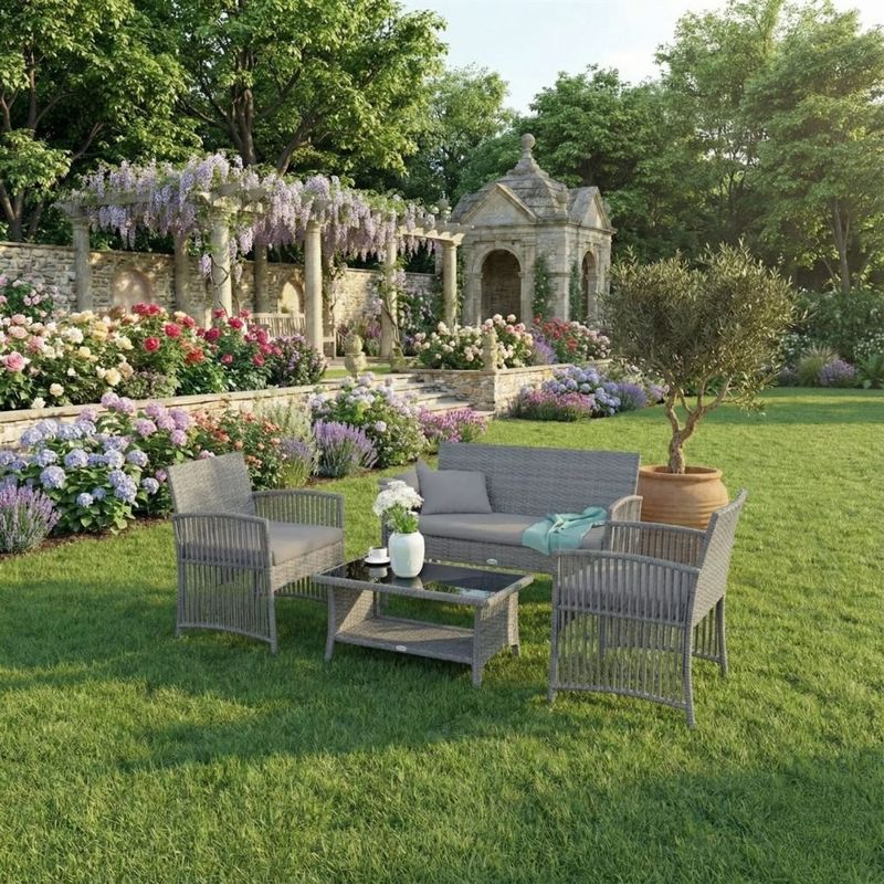 Casa si Gradina - Gradina si terasa - Mobilier exterior - Seturi mobila gradina - Set mobilier de gradina gri, Jumi, cu 2 fotolii, canapea si masuta de cafea - Infinity.ro