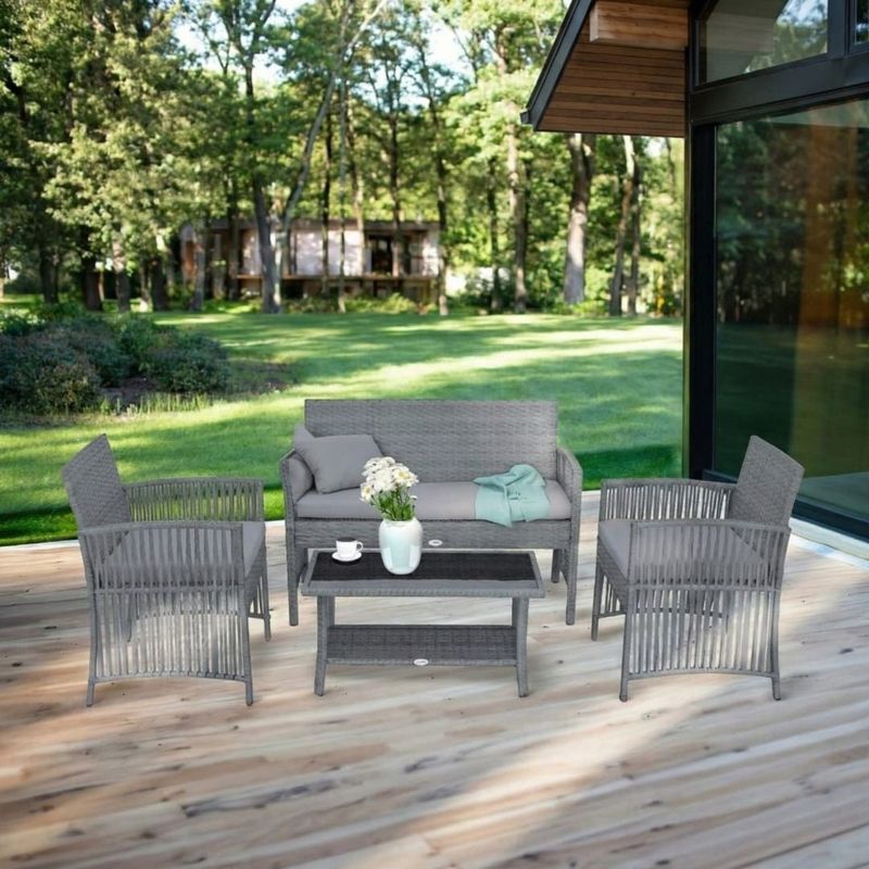 Casa si Gradina - Gradina si terasa - Mobilier exterior - Seturi mobila gradina - Set mobilier de gradina gri, Jumi, cu 2 fotolii, canapea si masuta de cafea - Infinity.ro