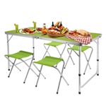 Sport si Outdoor - Camping - Mobilier pentru camping - Mese camping - Set mobilier de camping pliabil, Jumi, verde, masa cu picioare reglabile si 4 tabureti - Infinity.ro