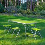 Sport si Outdoor - Camping - Mobilier pentru camping - Mese camping - Set mobilier de camping pliabil, Jumi, verde, masa cu picioare reglabile si 4 tabureti - Infinity.ro