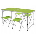 Sport si Outdoor - Camping - Mobilier pentru camping - Mese camping - Set mobilier de camping pliabil, Jumi, verde, masa cu picioare reglabile si 4 tabureti - Infinity.ro