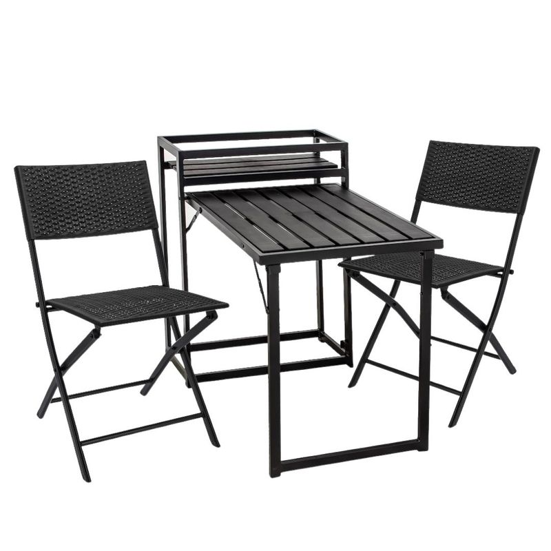 Casa si Gradina - Gradina si terasa - Mobilier exterior - Seturi mobila gradina - Set mobilier de terasa pliabil, Jumi, negru, 2 scaune si masa cu suport pentru flori - Infinity.ro