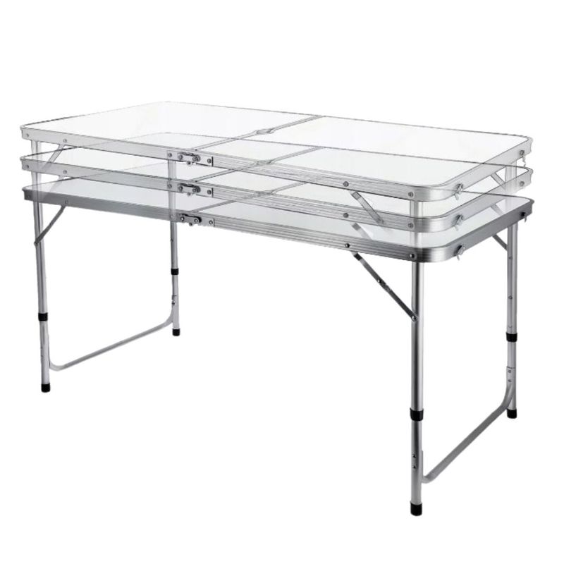 Casa si Gradina - Gradina si terasa - Mobilier exterior - Seturi mobila gradina - Set mobilier de camping pliabil, Jumi, alb, masa cu picioare reglabile si 4 tabureti - Infinity.ro