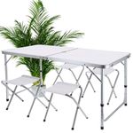 Casa si Gradina - Gradina si terasa - Mobilier exterior - Seturi mobila gradina - Set mobilier de camping pliabil, Jumi, alb, masa cu picioare reglabile si 4 tabureti - Infinity.ro