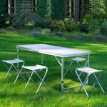 Casa si Gradina - Gradina si terasa - Mobilier exterior - Seturi mobila gradina - Set mobilier de camping pliabil, Jumi, alb, masa cu picioare reglabile si 4 tabureti - Infinity.ro
