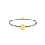 Fashion, accesorii si bijuterii - Femei - Bijuterii femei - Bratari femei - Bratara ajustabila, cu banut rotund si inima, auriu, gravat personalizat litera TA, snur gri - Infinity.ro