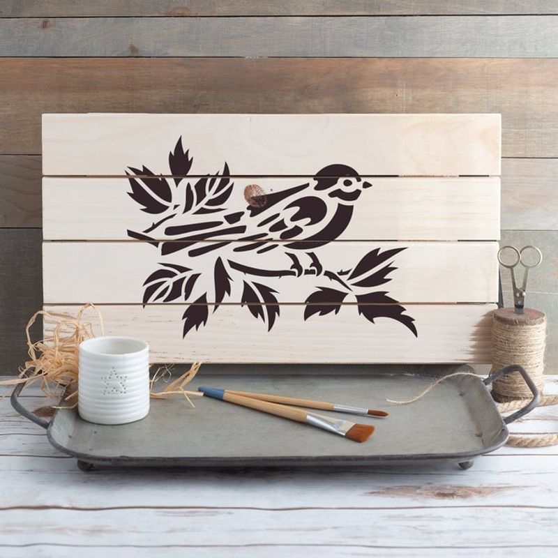 Casa si Gradina - Decoratiuni - DIY - Sabloane decorative pereti - Sablon Perete vopsire, tencuiala 0.7mm Pasare pe Ramura model MXSP7412, 300 x 300 mm - Infinity.ro