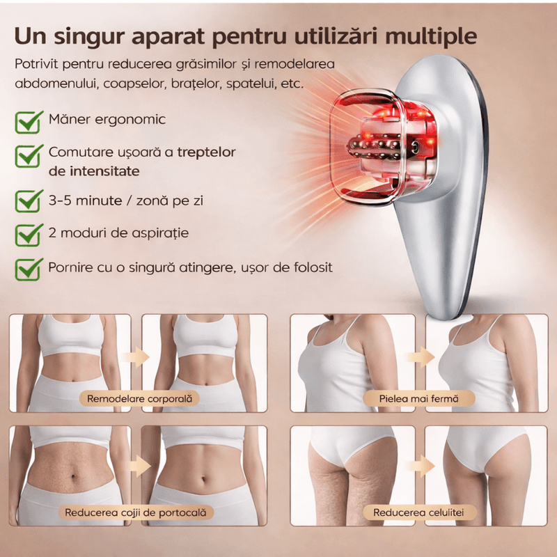 Ingrijire personala si Cosmetice - Aparate & accesorii ingrijire personala - Aparate cosmetice - Aparate intretinere si ingrijire corporala - Aparat pentru Masaj Anticelulitic, Impulsuri Electrice, Lumina Rosie, 2 Capete Interschimbabile - Infinity.ro