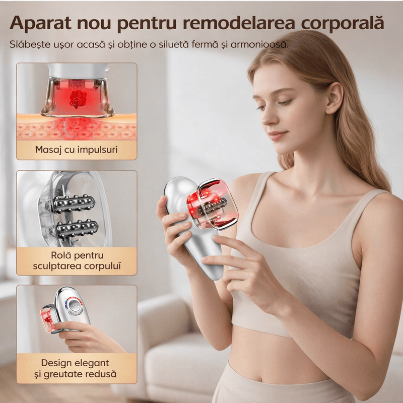 Ingrijire personala si Cosmetice - Aparate & accesorii ingrijire personala - Aparate cosmetice - Aparate intretinere si ingrijire corporala - Aparat pentru Masaj Anticelulitic, Impulsuri Electrice, Lumina Rosie, 2 Capete Interschimbabile - Infinity.ro
