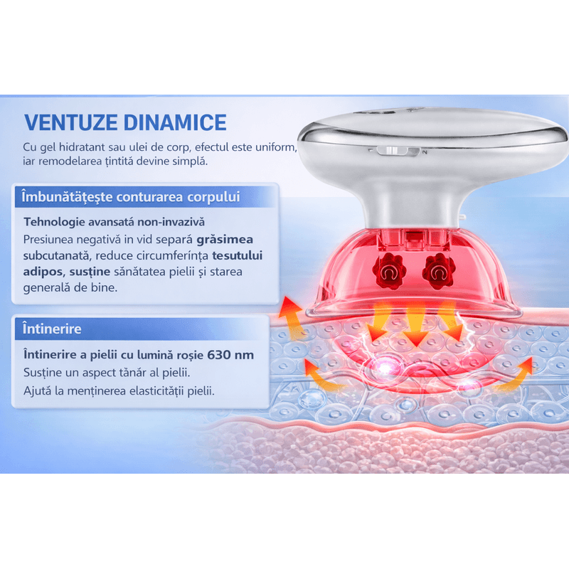 Ingrijire personala si Cosmetice - Aparate & accesorii ingrijire personala - Aparate cosmetice - Aparate intretinere si ingrijire corporala - Aparat pentru Masaj Anticelulitic, Impulsuri Electrice, Lumina Rosie, 2 Capete Interschimbabile - Infinity.ro