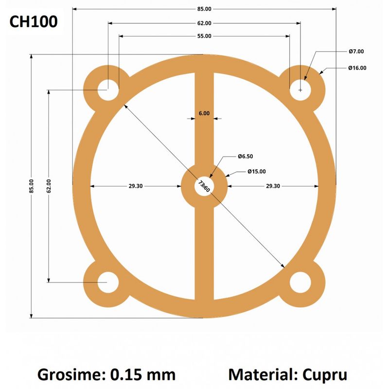 Casa si Gradina - Electrice - Echipamente electrice - Accesorii compresoare - Garnitura din cupru pentru cilindru cap compresor 51-70mm 62x62mm CH100 Mod.23 62mm(D) - Infinity.ro