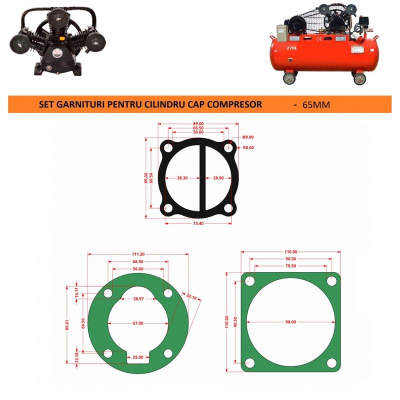 Casa si Gradina - Electrice - Echipamente electrice - Compresoare - Garnituri set pentru cap compresor de aer V 65mm CH083 Mod.6(J) - Infinity.ro