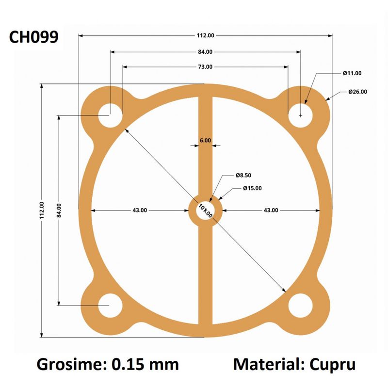 Casa si Gradina - Electrice - Echipamente electrice - Accesorii compresoare - Garnitura din cupru pentru cilindru cap compresor 90-100mm 84x84mm CH099 Mod.22 84mm - Infinity.ro