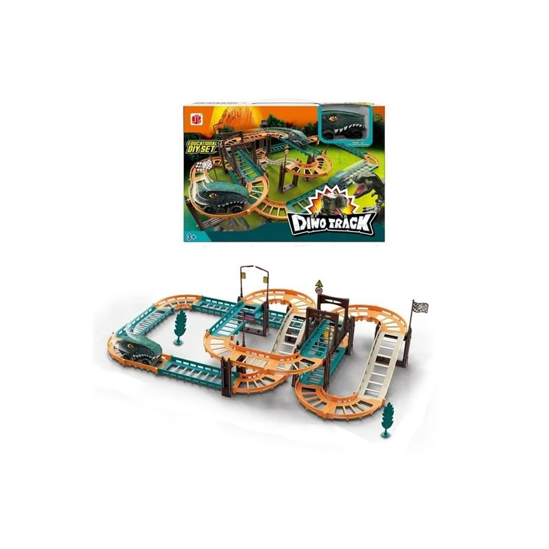 Jucarii, Copii si Bebe - Jucarii si jocuri - Seturi de constructie si cuburi - Seturi de constructie - Jucarie de constructie, 49 de piese, masini cu dinozaur electric, circuit de curse, pentru copii, 55 cm - Infinity.ro