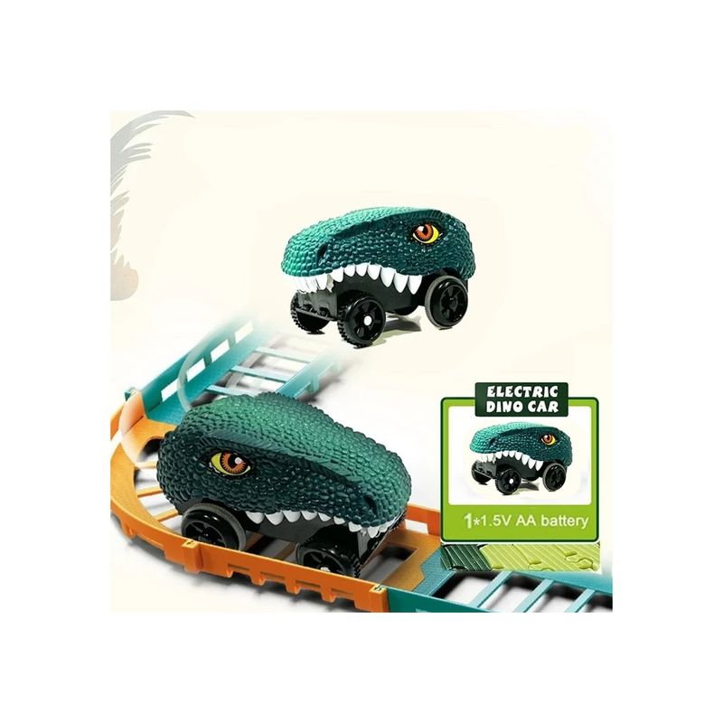 Jucarii, Copii si Bebe - Jucarii si jocuri - Seturi de constructie si cuburi - Seturi de constructie - Jucarie de constructie, 49 de piese, masini cu dinozaur electric, circuit de curse, pentru copii, 55 cm - Infinity.ro