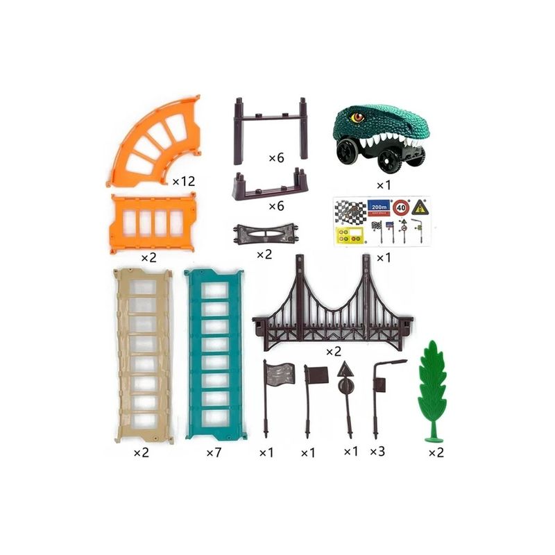 Jucarii, Copii si Bebe - Jucarii si jocuri - Seturi de constructie si cuburi - Seturi de constructie - Jucarie de constructie, 49 de piese,circuit de curse, masini cu dinozaur electric, pentru copii - Infinity.ro