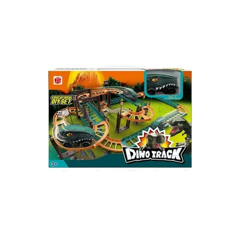 Jucarii, Copii si Bebe - Jucarii si jocuri - Seturi de constructie si cuburi - Seturi de constructie - Jucarie de constructie, 49 de piese,circuit de curse, masini cu dinozaur electric, pentru copii - Infinity.ro