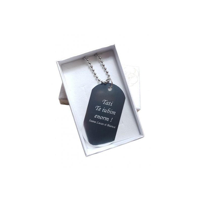 Fashion, accesorii si bijuterii - Femei - Bijuterii femei - Coliere femei - Lantisor colier personalizat metalic cu placuta. pandantiv stil soldat. gravat cu poza si textul tau - Infinity.ro