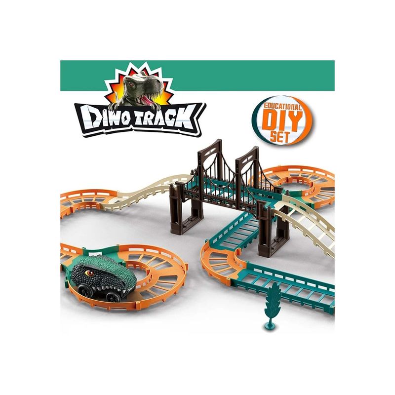 Jucarii, Copii si Bebe - Jucarii si jocuri - Seturi de constructie si cuburi - Seturi de constructie - Jucarie de constructie, masini cu dinozaur electric, circuit de curse, pentru copii, 60 cm - Infinity.ro