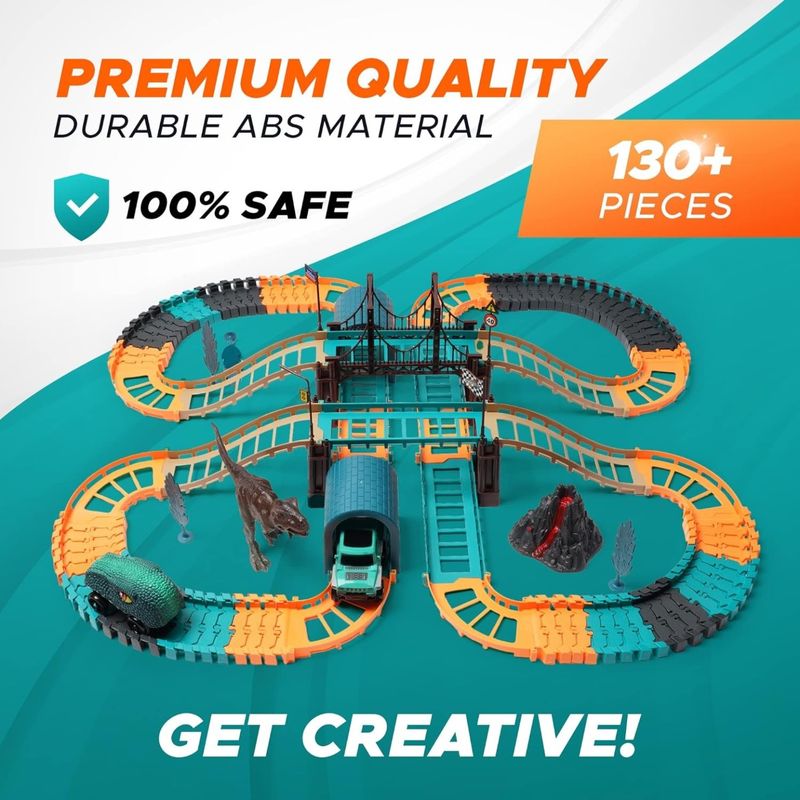 Jucarii, Copii si Bebe - Jucarii si jocuri - Seturi de constructie si cuburi - Seturi de constructie - Jucarie de constructie, 2 masini cu dinozaur electric, circuit de curse, pentru copii, 60 X 53 X 14 cm - Infinity.ro