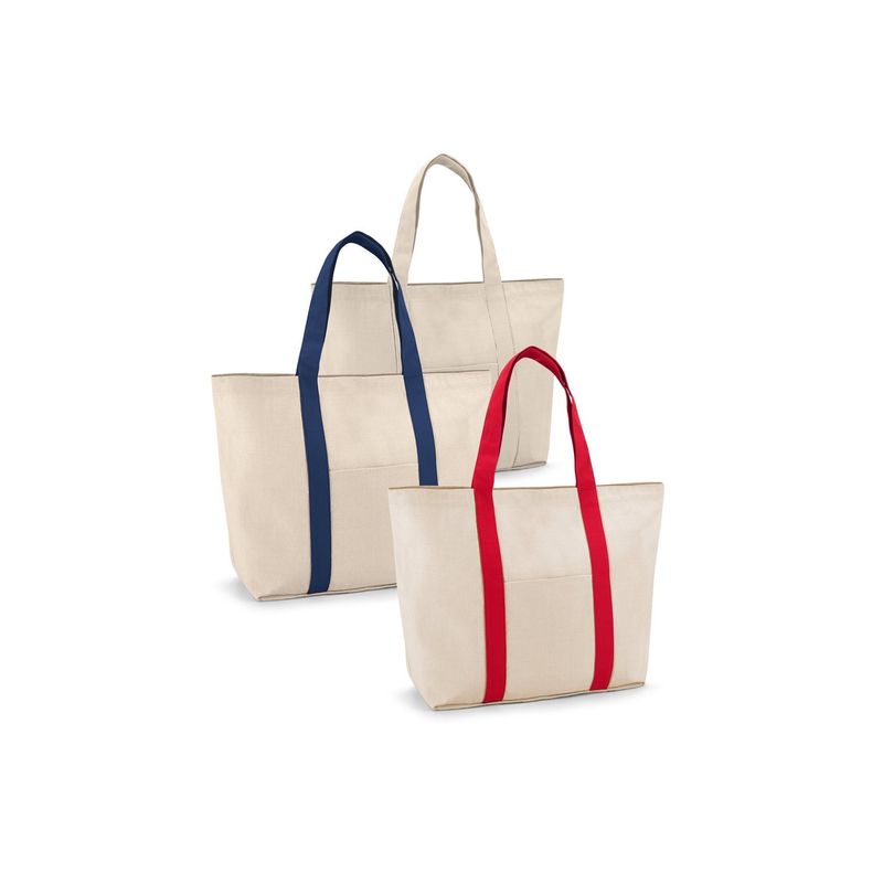 Fashion, accesorii si bijuterii - Femei - Accesorii femei - Genti si rucsacuri femei - Sacosa bumbac canvas cu buzunar frontal, buzunar interior cu fermoar si manere de 60 cm - Infinity.ro