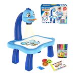 Jucarii, Copii si Bebe - Jucarii si jocuri - Jucarii & jocuri educative - Seturi pictura si desen - Masa de Desenat Educationala Pentru Copii,cu Proiector si Muzica, Set 12 Culori, Burete, 24 Imagini, Albastra, 38X25.5X9 cm - Infinity.ro
