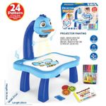 Jucarii, Copii si Bebe - Jucarii si jocuri - Jucarii & jocuri educative - Seturi pictura si desen - Masa de Desenat Educationala Pentru Copii,cu Proiector si Muzica, Set 12 Culori, Burete, 24 Imagini, Albastra, 38X25.5X9 cm - Infinity.ro