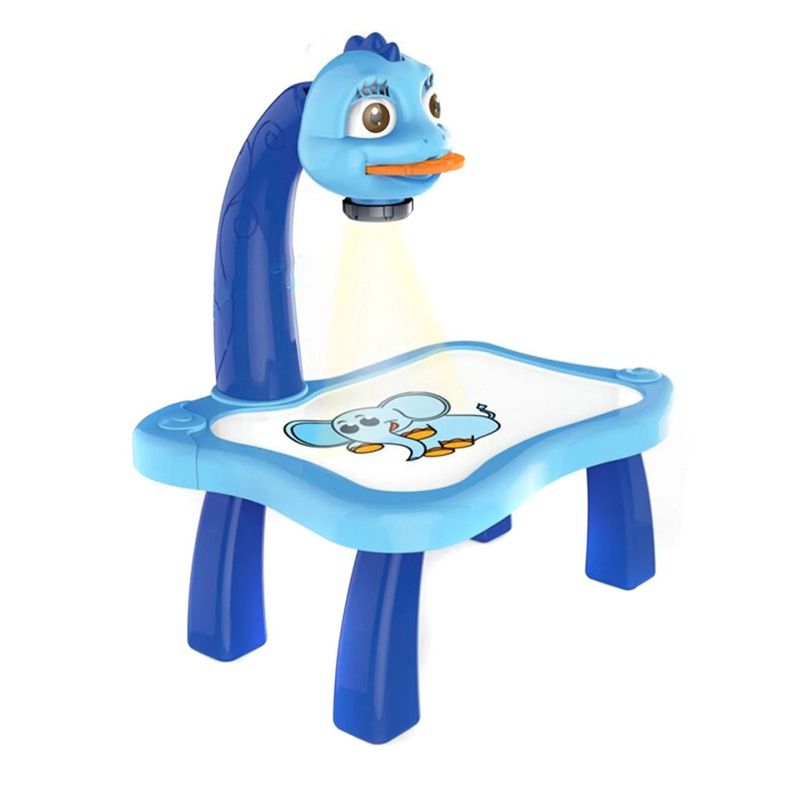 Jucarii, Copii si Bebe - Jucarii si jocuri - Jucarii & jocuri educative - Seturi pictura si desen - Masa de Desenat Educationala Pentru Copii,cu Proiector si Muzica, Set 12 Culori, Burete, 24 Imagini, Albastra, 38X25.5X9 cm - Infinity.ro