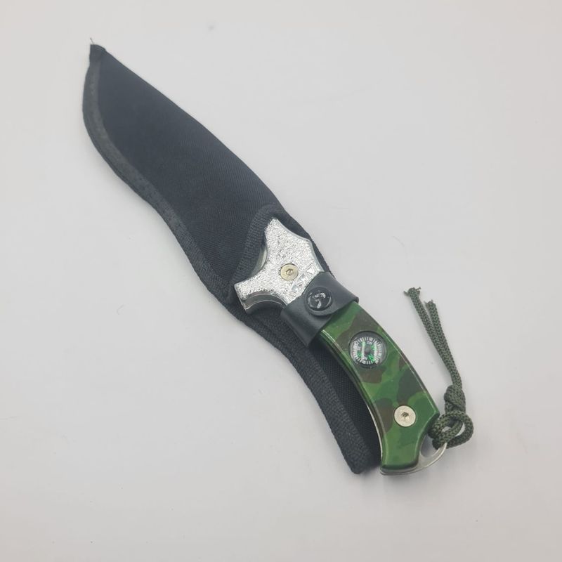 Sport si Outdoor - Camping - Cutite, bricege si accesorii - Cutite si bricege - Cutit Vanatoare cu Busola, Snur, Lama Curbata din Otel, Husa Material Textil, Agatatoare, 31 cm - Infinity.ro