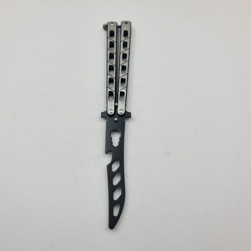 Sport si Outdoor - Camping - Cutite, bricege si accesorii - Cutite si bricege - Cutit Fluture Pentru Antrenament, Desfacator Sticle, Chei Reglabile, Otel, Model Gauri, 23 cm, Argintiu - Infinity.ro