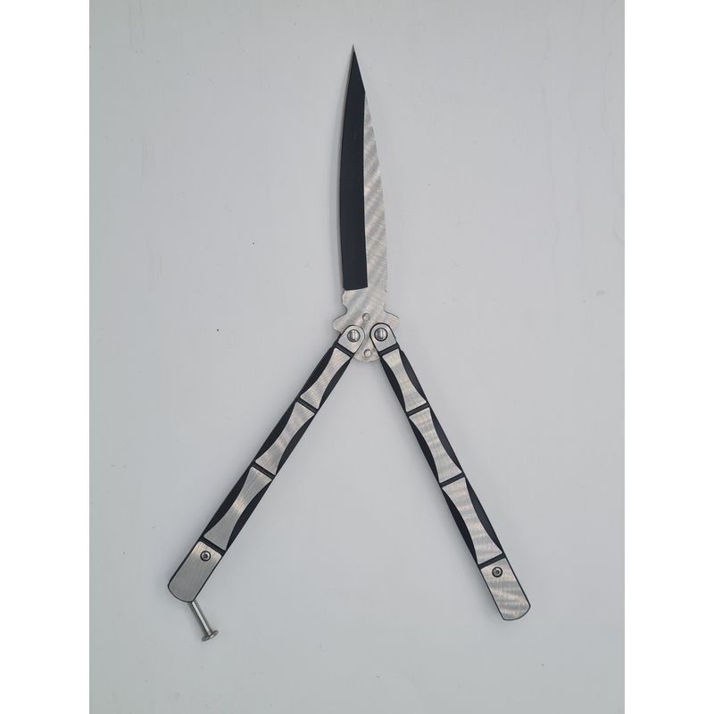 Sport si Outdoor - Camping - Cutite, bricege si accesorii - Cutite si bricege - Cutit fluture Butterfly, Balisong, 24 cm, model schelet 3D,model culoare gri, culoare negru - Infinity.ro