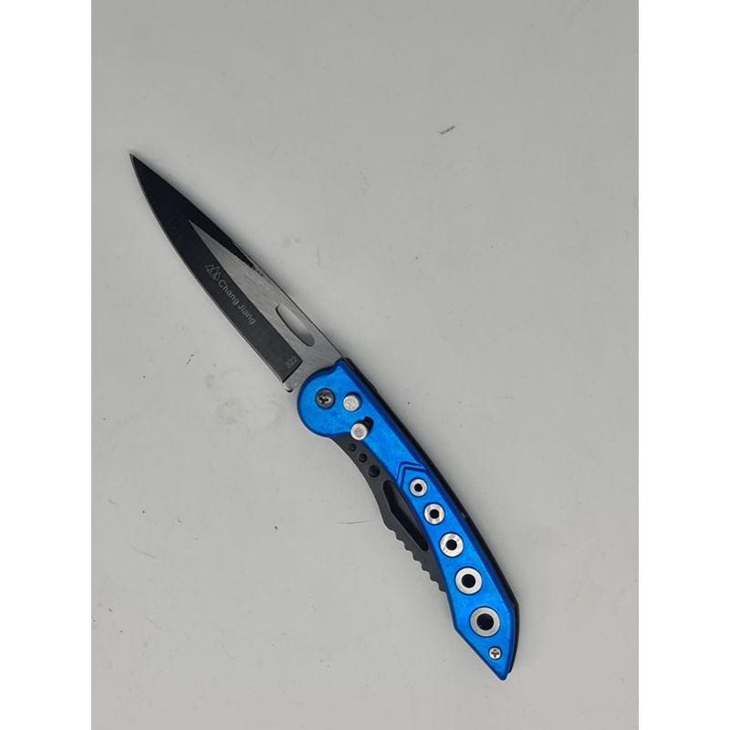 Sport si Outdoor - Camping - Cutite, bricege si accesorii - Cutite si bricege - Cutit briceag deschidere a lamei automata pe buton, lama otel, 22 cm, 5 cercuri,albastru - Infinity.ro