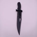 Sport si Outdoor - Camping - Cutite, bricege si accesorii - Cutite si bricege - Cutit Vanatoare cu Maner Negru Mat, Lama Zimtata, Agatatoare, Husa Material Textil, Otel, 31 cm, Dalimag - Infinity.ro