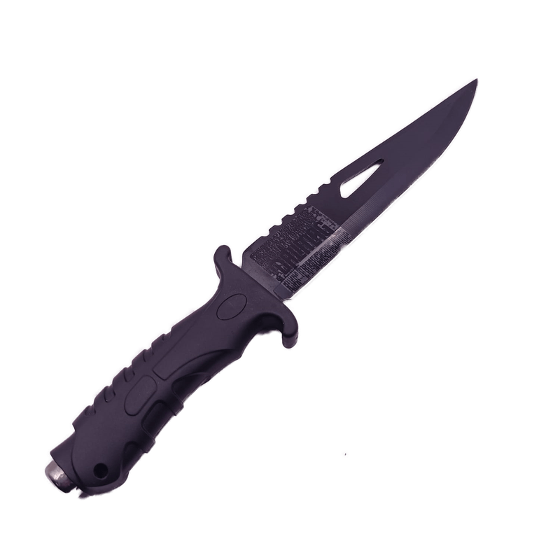 Sport si Outdoor - Camping - Cutite, bricege si accesorii - Cutite si bricege - Cutit Vanatoare cu Maner Negru Mat, Lama Zimtata, Agatatoare, Husa Material Textil, Otel, 31 cm, Dalimag - Infinity.ro