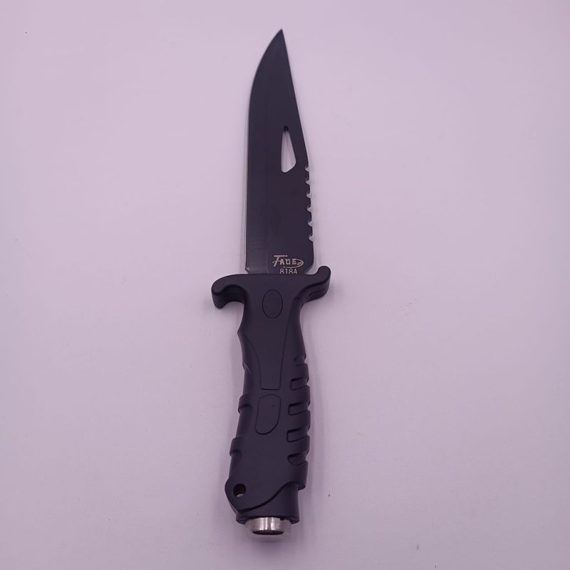 Sport si Outdoor - Camping - Cutite, bricege si accesorii - Cutite si bricege - Cutit Vanatoare cu Maner Negru Mat, Lama Zimtata, Agatatoare, Husa Material Textil, Otel, 31 cm, Dalimag - Infinity.ro