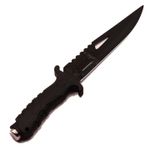 Sport si Outdoor - Camping - Cutite, bricege si accesorii - Cutite si bricege - Cutit Vanatoare cu Maner Negru Mat, Lama Zimtata, Agatatoare, Husa Material Textil, Otel, 31 cm, Dalimag - Infinity.ro