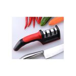 Casa si Gradina - Bucatarie si vesela - Ustensile bucatarie - Ascutitoare cutite - Dispozitiv profesional pentru ascutit cutite, din otel, inoxidabil cu 3 nivele si maner , 21 cm, negru/rosu - Infinity.ro