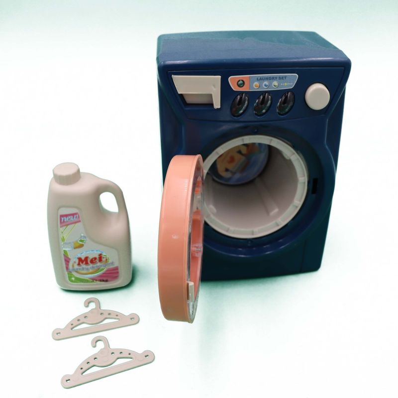 Jucarii, Copii si Bebe - Jucarii si jocuri - Jucarii de rol - Seturi de curatenie copii si accesorii - Masina de spalat de jucarie, 17 x 14x10 cm, albastra, 3 ani+, cu sunet, muzica, rotire cuva - Infinity.ro