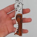 Sport si Outdoor - Camping - Cutite, bricege si accesorii - Cutite si bricege - Cutit briceag deschidere a lamei automata pe buton, lama otel, maner imitatie lemn, 20cm - Infinity.ro