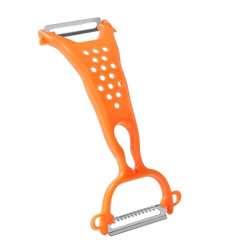 Casa si Gradina - Bucatarie si vesela - Ustensile bucatarie - Razatori si curatatoare - Set 2 curatatoare dubla, Legume si Fructe, din Plastic, Agatatoare, Verde/Portocaliu, 18 cm - Infinity.ro