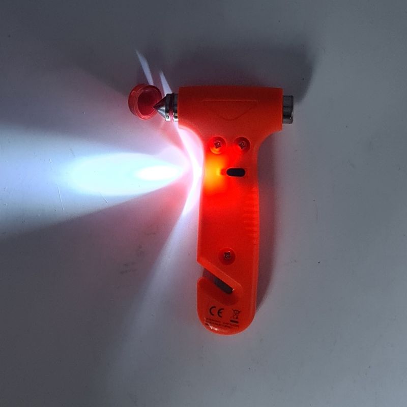 Casa si Gradina - Constructii - Scule de mana si unelte - Ciocane si dalti - Ciocan de urgenta 3 in 1 din plastic rosu  ABS, cu taietor pentru centura de siguranta si lanterna, - Infinity.ro