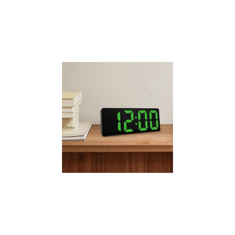 Casa si Gradina - Decoratiuni - Ceasuri - Ceas De Birou, Tip Masa, Afisare Temperatura, Alarma, Alimentare USB, Cu Led Verde, 16 X 6 Cm - Infinity.ro