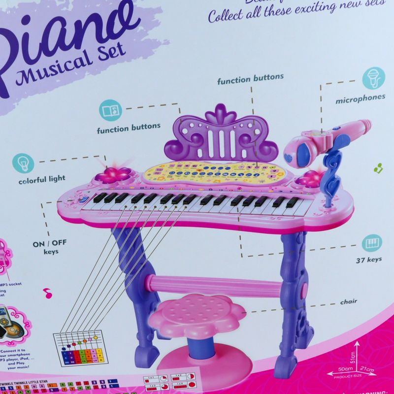 Jucarii, Copii si Bebe - Jucarii si jocuri - Jucarii de rol - Instrumente muzicale de jucarie - Orga Electronica, Microfon si Scaunel, 37 Taste Pian, 8 ritmuri diferite, 4 sunete instrumente, Roz - Infinity.ro