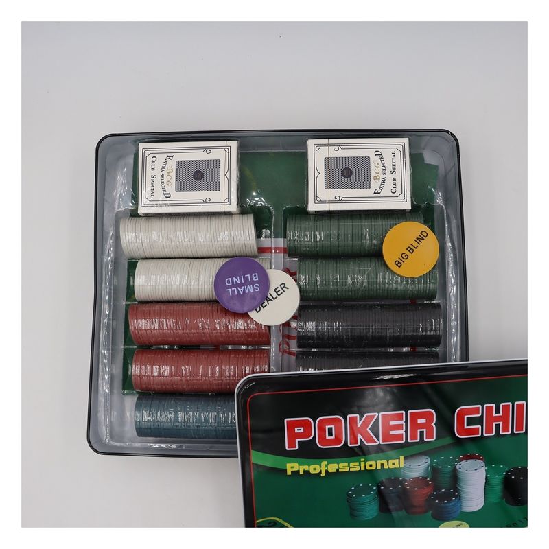 Jucarii, Copii si Bebe - Jucarii si jocuri - Jocuri si puzzle - Jocuri de societate - Poker Profesional, 500 Jetoane, 2 Pachete Carti, 3 Butoane, Dealer, Small Blind, Big Blind, Covoras Verde, 33cm x 30cm x 7cm - Infinity.ro