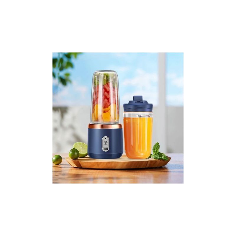 Electronice si Electrocasnice - Electrocasnice bucatarie - Mixere, tocatoare & roboti de bucatarie - Blendere si mini tocatoare - Mini Blender Portabil, Incarcare USB, 6 Lame Din Inox, pentru sucuri de fructe, 2 Pahare din ABS, Capacitate 400 ml - Infinity.ro