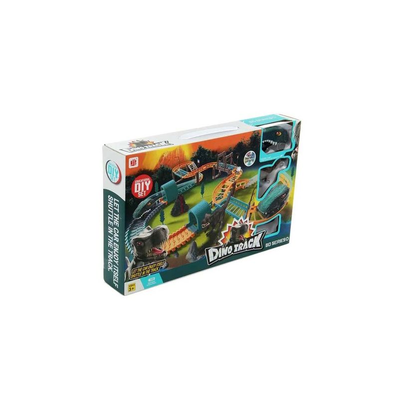 Jucarii, Copii si Bebe - Jucarii si jocuri - Seturi de constructie si cuburi - Seturi de constructie - Jucarie de constructie, masini cu dinozaur electric, circuit de curse, pentru copii, 44 cm x 28 cm - Infinity.ro